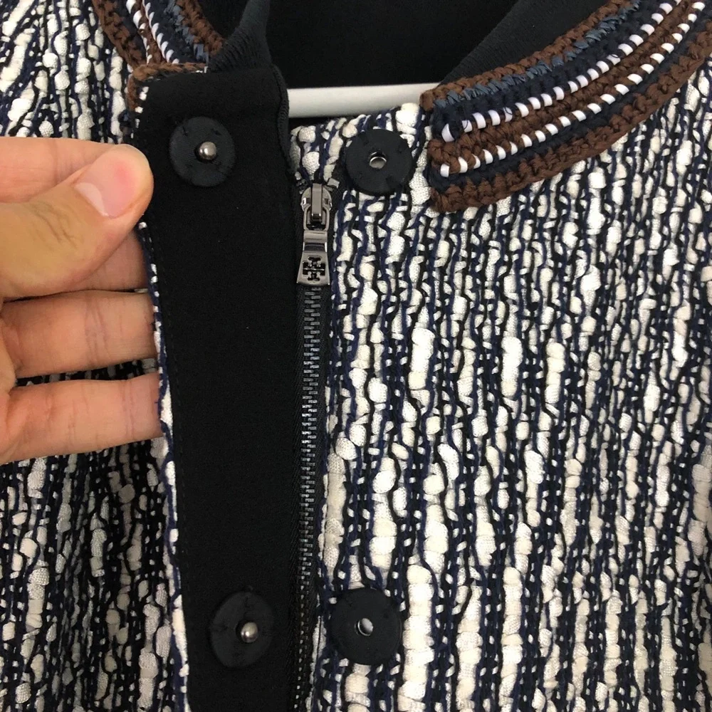Tory Burch Tweed Contrast Weave Neck Jacket